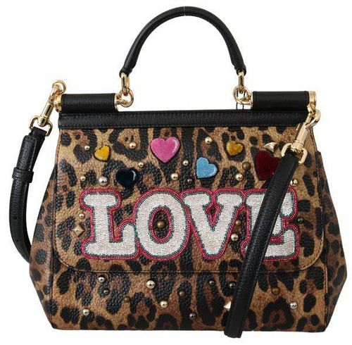 Brown Leopard Leather LOVE Studded SICILY Bag