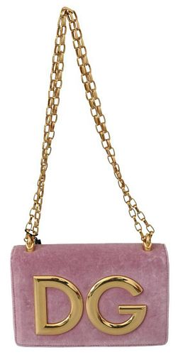 Pink Velvet Leather Gold DG Clutch Bag
