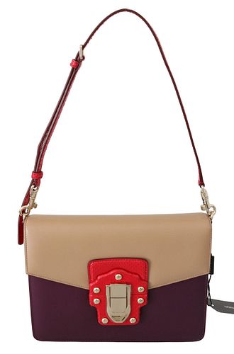Purple Beige Red Leather Crossbody Purse Bag