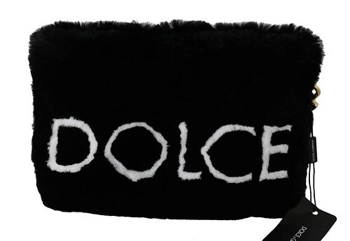 Black Dolce Rabbit Fur Hand Purse Clutch CLEO Bag