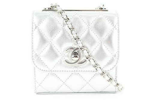 Chanel 21s Metallic Silver Lambskin Min Flap Chain Bag