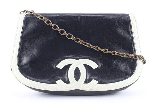 Chanel Black X White Bicolor CC Logo Flap Chain Bag
