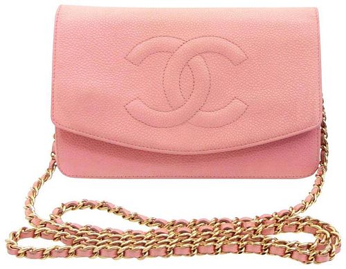 Chanel Pink Caviar CC Logo Wallet On Chain Flap