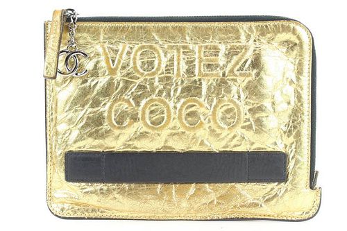 Chanel Ultra Rare Votez Coco Gold O-Case Clutch Bag
