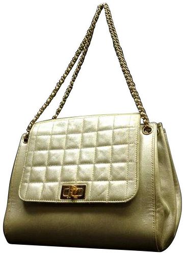 CHANEL Quilted Metallic Leather Accordion Flap Gold