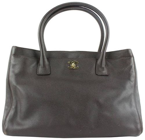 Chanel Dark Brown Caviar Leather Cerf Executive Tote