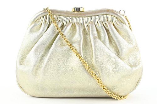 Chanel Gold Leather Kisslock Pouch Crossbody Chain Bag