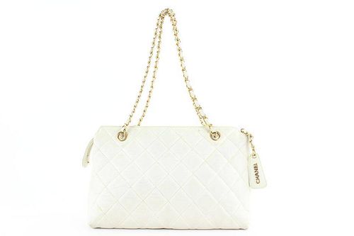 Chanel White Quilted Caviar Chain Bag