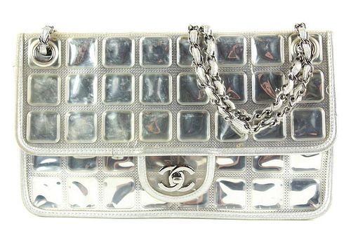 Chanel Silver Quilted Ice Cube Chocolate Bar Classic