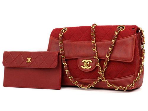 Chanel Red Quilted Classic Chain Flap Bag With Pouch