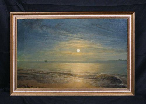 Moonlit Coastal Beach Landscape Oil Painting