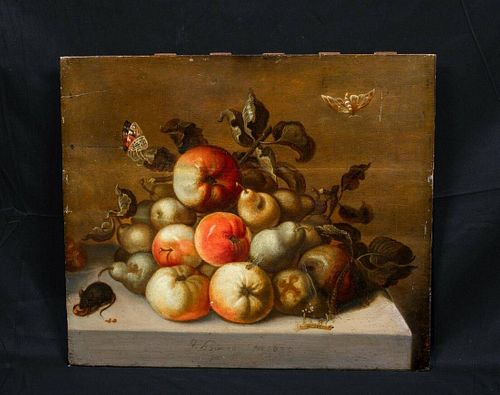 Still Life Fruit, Insects ,Mouse, & Butterflies Oil