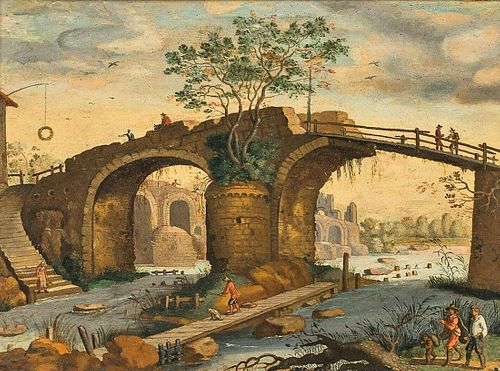 Ruins Bridge Landscape Oil Painting