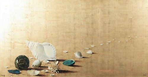 Still Life Of Sea Shells Oil & Gold Leaf Oil Painting