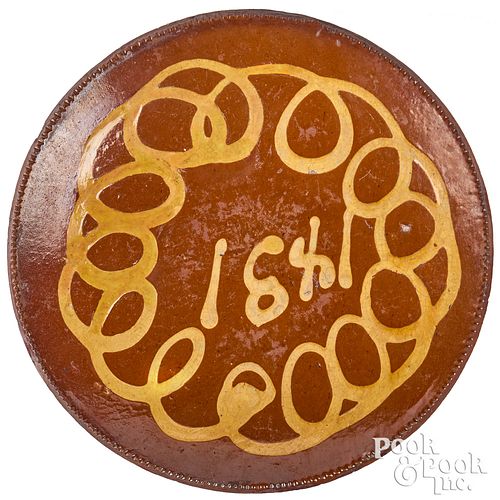 Connecticut redware plate, dated 1891