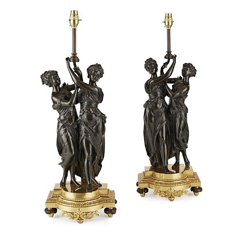 A 19TH CENTURY PAIR OF FRENCH GILT AND PATINATED BRONZE