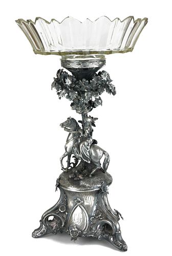 A 19TH CENTURY WHITE METAL AND LEAD CRYSTAL FIGURAL