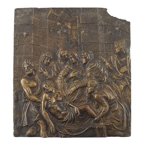 A 17TH CENTURY GERMAN BRONZE PLAQUE, CHRIST BEING LAID