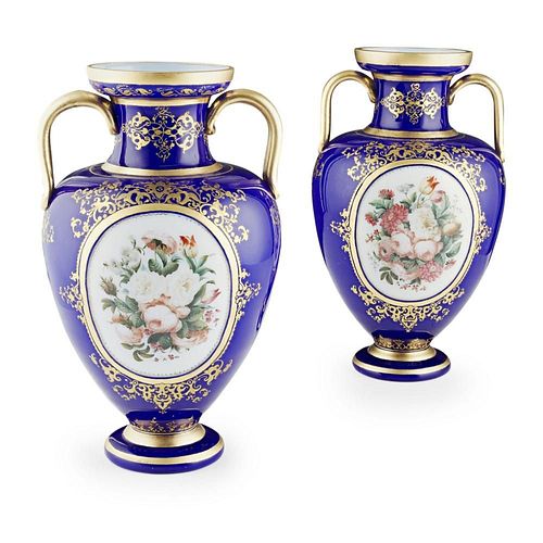 ATTRIBUTED TO BACCARAT, A PAIR OF BLUE GROUND OPALINE