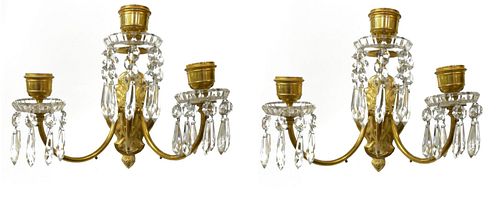 BACCARAT, A PAIR OF CRYSTAL AND GILT BRONZE THREE