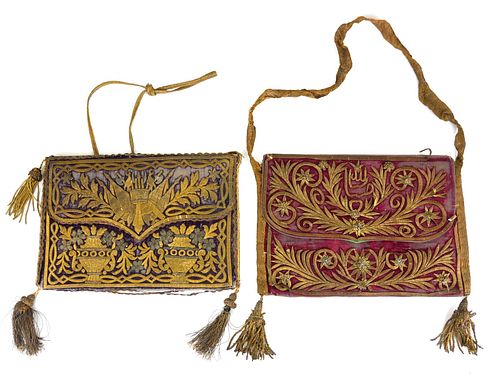 TWO 19TH CENTURY OTTOMAN VELVET AND GILT FLORAL