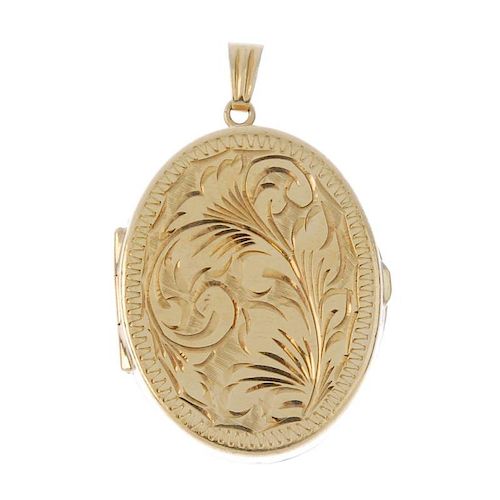 (174110) A group of three assorted lockets. Of varying foliate design, one with a diamond accent. Es