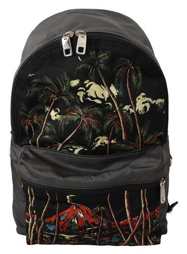 Black Trees Volcano Print School Backpack Nylon Bag