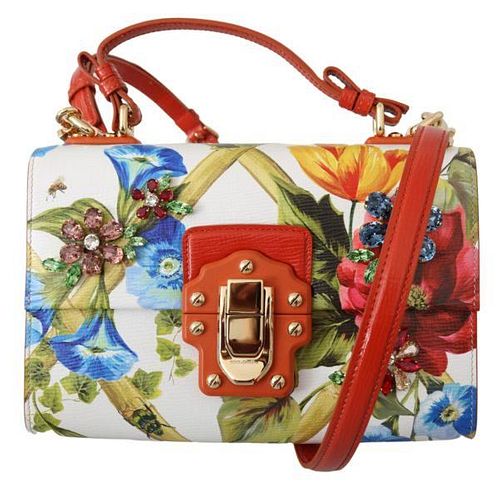 Red Floral Crystal Leather Shoulder LUCIA Purse