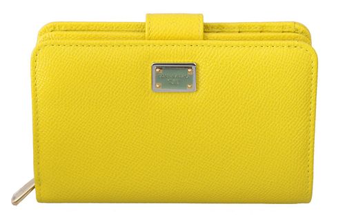 Yellow Leather Zipper Trifold Card Case Holder Wallet