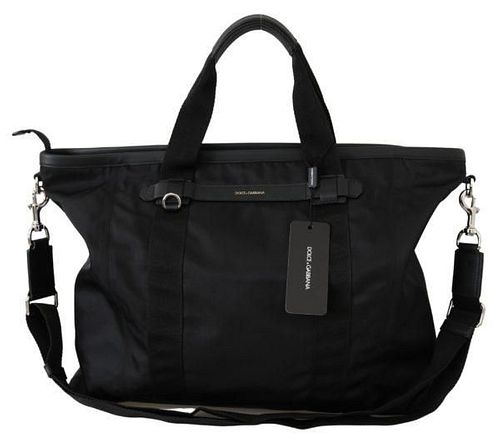 Black Travel Tote Shoulder Borse Leather Nylon Bag