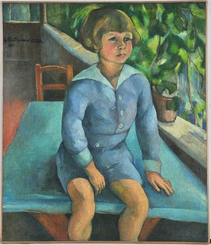 PORTRAIT OF A BOY SITTING ON A TABLE