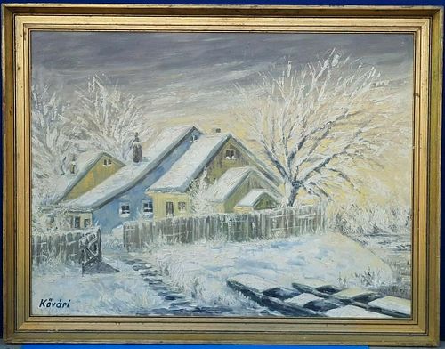 PAINTING OF SNOWY HOUSES