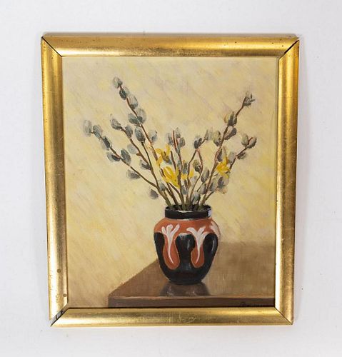 VASE WITH FLOWERS IN GILDED FRAME