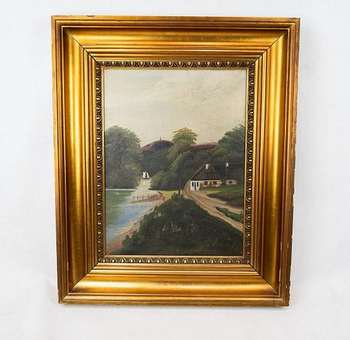 MOTIF OF SMALL HOUSE AND WITH GILDED FRAME