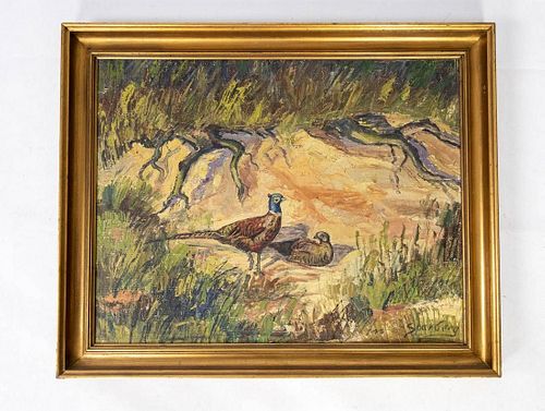 MOTIF OF PHEASANTS AND WITH GILDED FRAME