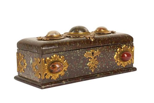 A 19TH CENTURY ENGLISH SERPENTINE MARBLE, ORMOLU AND