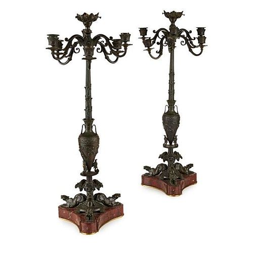 A PAIR OF 19TH CENTURY FRENCH BRONZE AND MARBLE