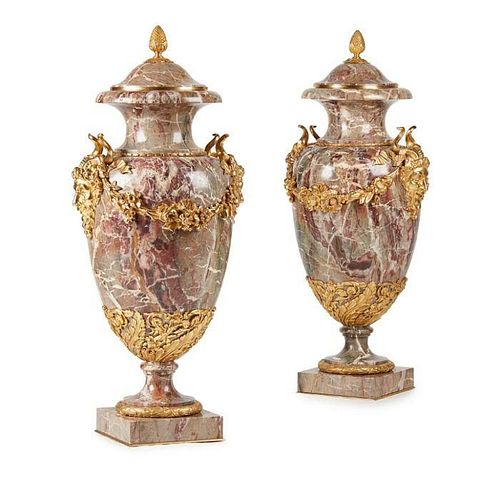 FINE PAIR OF LARGE RUSSIAN GILT BRONZE MOUNTED VEINED