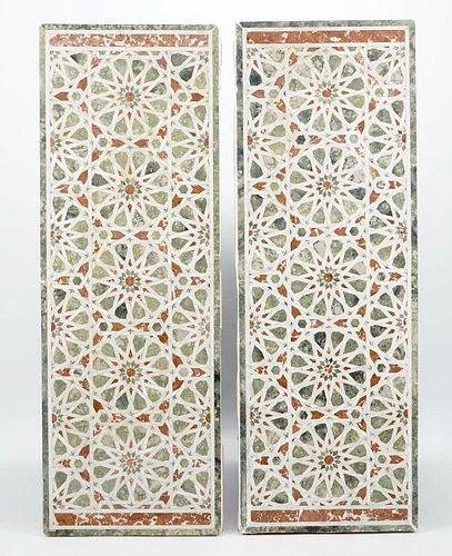 A PAIR OF LARGE GEOMETRIC INLAID POLYCHROME MARBLE