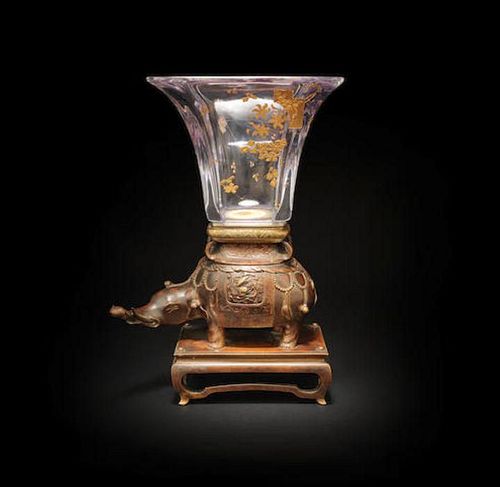 BACCARAT 'JAPONISME' GILT GLASS AND PATINATED BRONZE