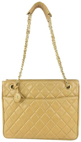 Chanel Beige Quilted Lambskin ShopperTote Chain Bag