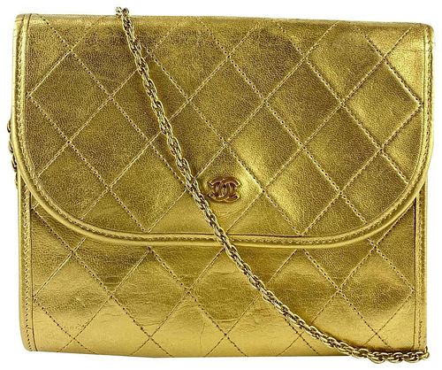 Chanel Gold Quilted Leather Mini Flap