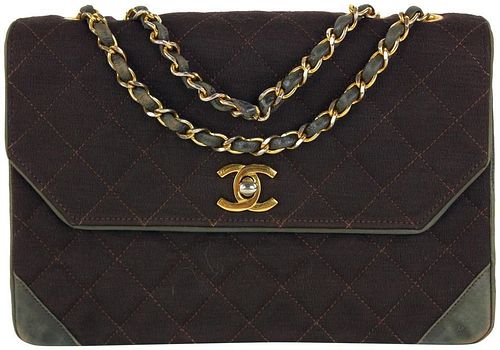 Chanel Quilted Brown Canvas X Leather Classic Chain