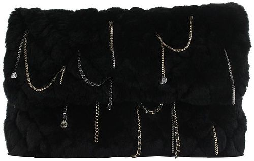 Chanel Black Rabbit Fur Chain Drip Clutch