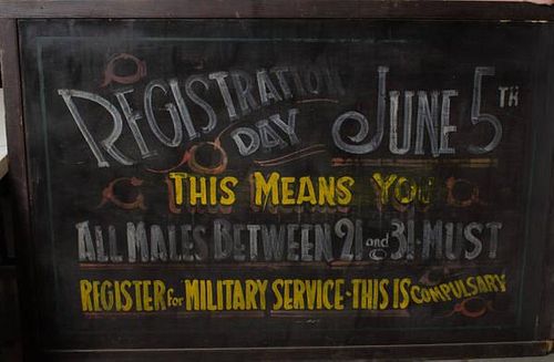 WWI Draft Registration Notice Sign, Hand-Painted in Frame  
