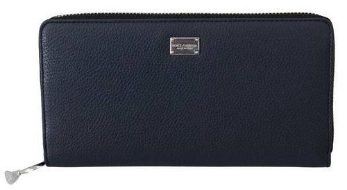 Blue Zip Around Mens Continental Clutch Leather Wallet