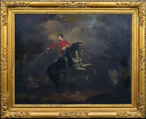 Portrait British Cavalry Officer Horse Oil Painting