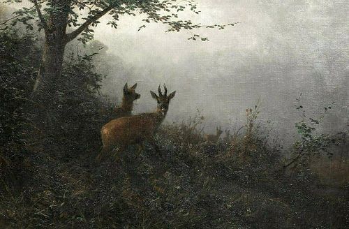 Teutoburg Forest Deer Landscape Oil Painting