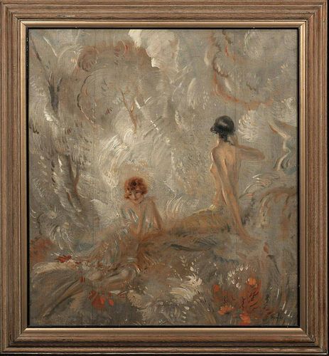 Art Deco Nouveau Nude Women Oil Painting