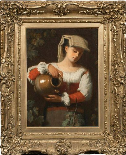 Neapolitan Lady Watering The Plants Oil Painting